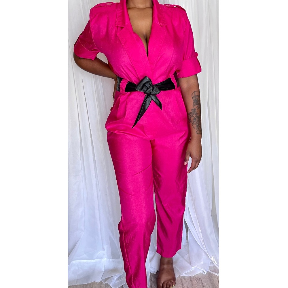 Vintage 80s Joan Walters Fuchsia/ Hot Pink Jumpsuit Size: 6P